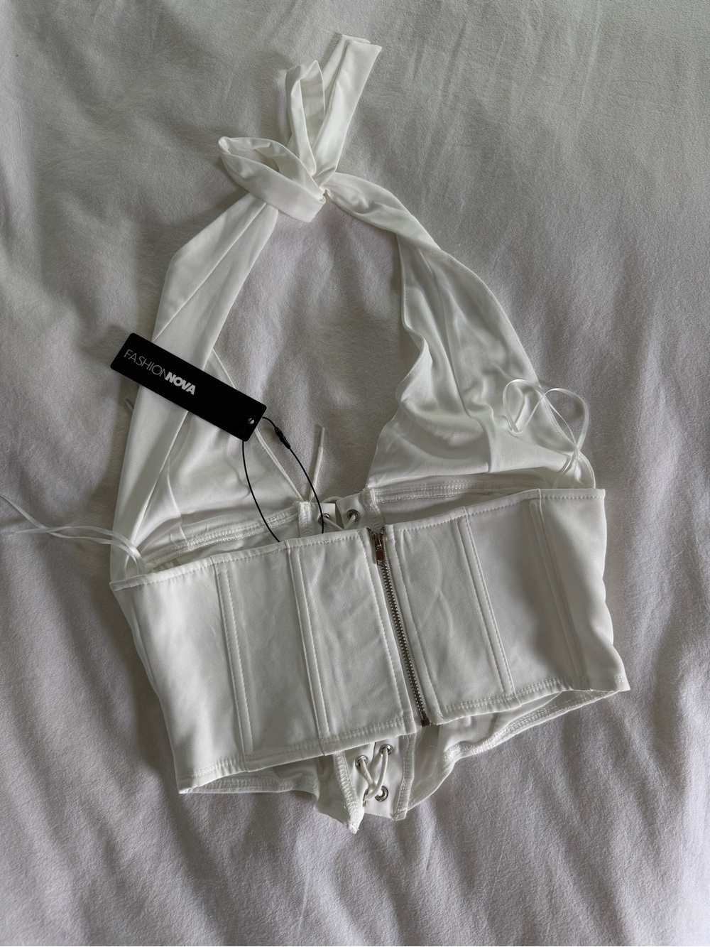 Fashion Nova Cream Lace-Up Corset Halter Top - Picture 4 of 4